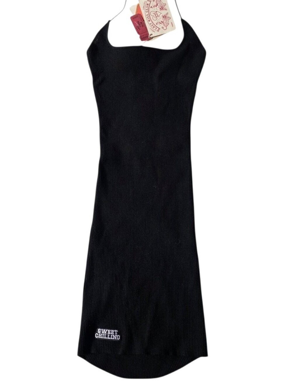 Sweet chilling black ribbed halter neck bodycon dress